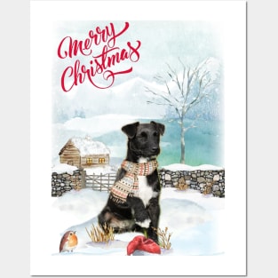 Patterdale Terrier Dog Merry Christmas Posters and Art